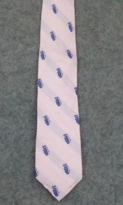 Palos de golf Mark Pendleton clásicos a rayas azul seda rosa corbata para hombre Foto 1 de 4