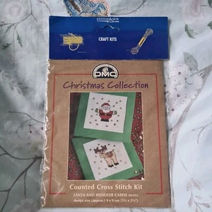DMC CREATIVE WORLD ~ 2 x COUNTED CROSS STITCH KITS ~ SANTA + REINDEER CARDS - Picture 1 of 2