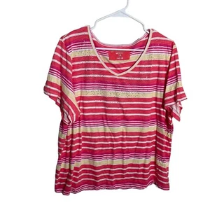 Erika Sport Shirt Women's 1X Bright V-Neck Short Sleeve Colorful Tee Top T-Shirt - Picture 1 of 7