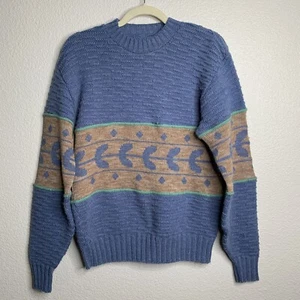Vintage JCPenney MEDIUM Wool Sweater Blue with Tan Design Women's - Picture 1 of 5