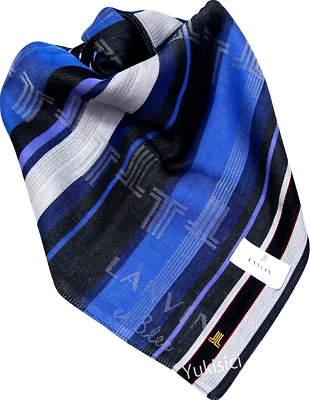 Lenço Lanvin en Bleu masculino listrado logotipo monograma gaze azul marinho preto 50cm - Imagem 1 de 4