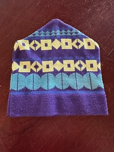 Vintage Serac Wollmischung Hut in lila, türkis und gelb/grün geometrisches Muster - Bild 1 von 4