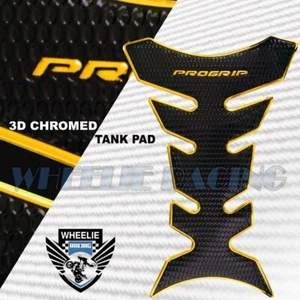 3D FUEL/GAS TANK PAD PROTECTOR DECAL PRO GRIP PERFORATED GLOSS BLACK+CHROME GOLD - Picture 1 of 4