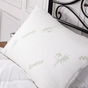 Bamboo Memory Foam Pillow with Removable Cover - White/Green Accents - King - Picture 1 of 5