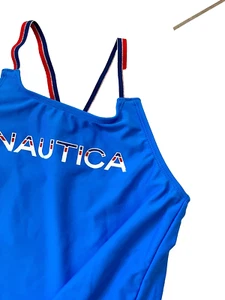 $45 NEW Nautica 2 Pc Fully Lined Bight Blue Girl Tankini Swimsuit Sz L 12-14 - Picture 1 of 9