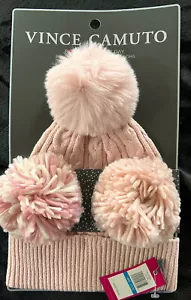 Pick-A-Pom Vince Camuto Faux Fur interchangeable Pom Pom Beanie in Pink - Picture 1 of 2