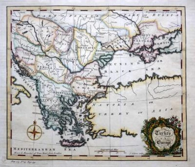 GREECE THE BALKANS  BY JOHN GIBSON c1753 GENUINE ANTIQUE COPPER ENGRAVED MAP - Image 1 of 4