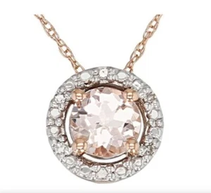 Peach Morganite 10k Rose Gold Pendant with Chain .39ctw NEW - Picture 1 of 7