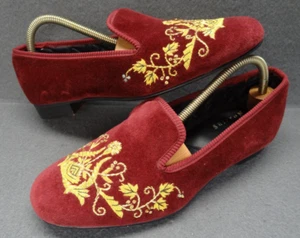 Shipton & Heneage UK 8 - US 9 Velvet Gold Embroidered Loafer House Shoe Slipper - Picture 1 of 21
