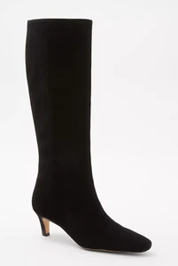 NEW ANN TAYLOR BLACK SKINNY HEEL SUEDE TALL BOOTS SIZE 7 - Picture 1 of 6
