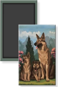 Vintage Paint by Number German Shepherd Dog Pups PBN Image 2x3 Fridge Magnet - Picture 1 of 7