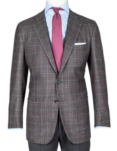 Kiton Sakko mit braun-beigem Glencheckmuster und bordeaux Überkaro aus Wolle / K - Picture 1 of 12
