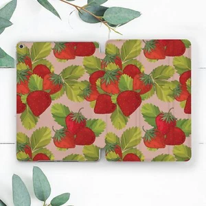 Cute Strawberries Leaves Nature Case For iPad 10.2 Pro 12.9 11 9.7 Air 4 5 Mini - Picture 1 of 6