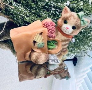 🐱Vtg Calico Kittens Enesco 1998 Happiness Doesn't Fit In A Shopping Bag 488631 - Picture 1 of 6