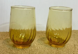 Vintage 70s MCM Libbey Amber Honey Swirl Twist Juice Drinking Glasses Tumblers - Picture 1 of 3