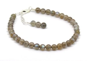 Labradorite Bracelet Sterling Silver Jewelry 5 MM Birthday Gift Anniversary 886 - Picture 1 of 9