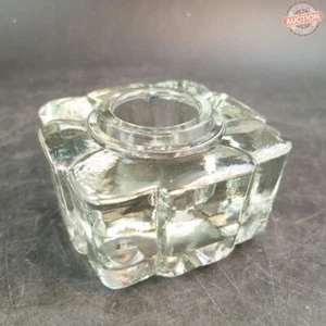Antique Clear Glass Square Ridged Ink Well Diamond Base - Picture 1 of 3