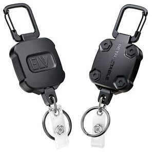 2 Pack Self Retractable ID Badge Holder Key Reel Heavy Duty Cord Carabiner Chain