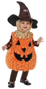 Snuggly Toddler Scarecrow Pumpkin Face Costume Cute Kids Halloween Plush Orange - Picture 1 of 4