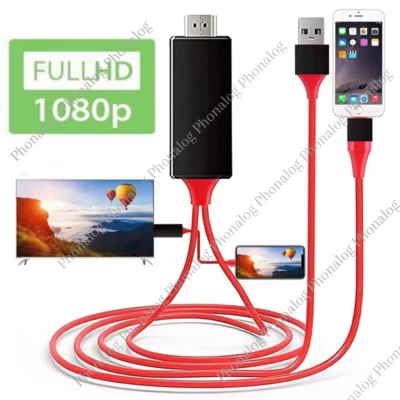 Adaptador HDMI Espejo AV Cable Teléfono a TV HDTV 1080P Para iPhone 14 13 12 11 8 Foto 1 de 4