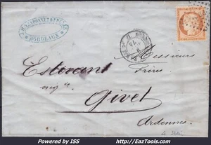 FRANCE N° 38d 4 RETOUCHÉ SUR LETTRE CACHET AMBULANT BT 09/04/1874 SIGNÉ SCHELLER - Picture 1 of 2