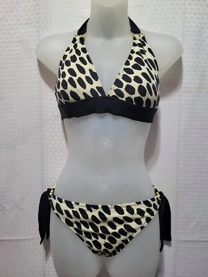 La Blanca Womens Polka Dot Bikini Size 10 - Ivory Black Tie Back Top - Image 1 of 4