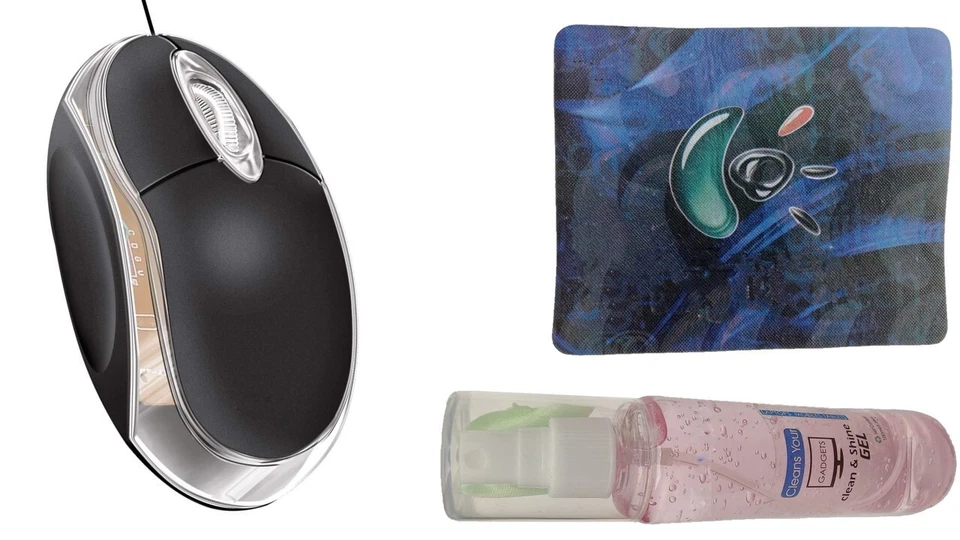 Wired Mouse, Mouse Pad & Cleaning Gel 100ml (3 in 1 Combo Pack) - Image 1 of 4