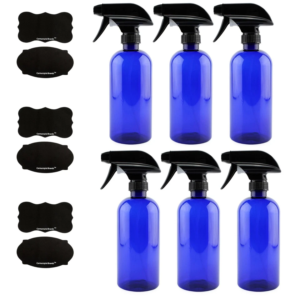 16oz Cobalt Blue Plastic Spray Bottles With Heavy Duty Mist Stream Sprayers