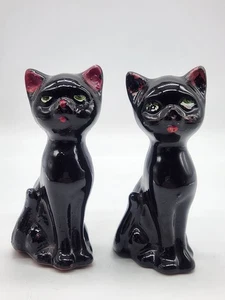 Par de estatuillas de gato negro sentado Redware vintage de 4,5" de alto - Imagen 1 de 13