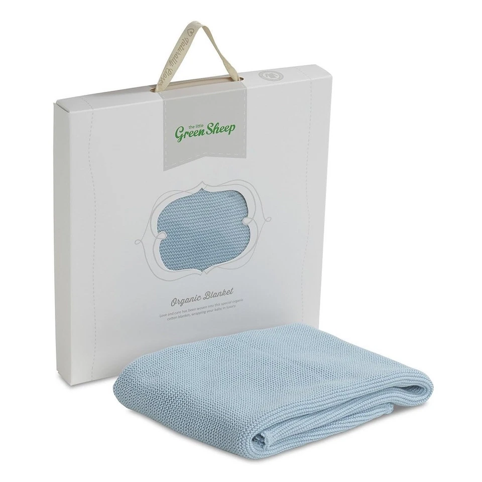 The Little Green Sheep Organic Knitted Weave Baby Blanket (Blue) Super Soft - Image 1 of 3