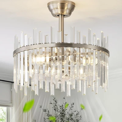 Silver Fandelier Ceiling Fans with Lights, Crystal Chandelier Ceiling Fan with L - Image 1 of 4