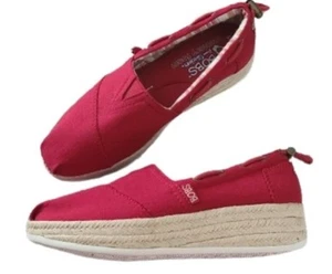 Skechers BOBS Women Highlights Red Memory Foam Espadrille Platform Wedge Shoes 6 - Picture 1 of 7