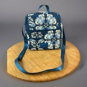 Vera Bradley blau weiß Blumen Mittagessen Kühlbox/Tasche Reißverschluss oben Schultergurt 9,5”x9x5” - Bild 1 von 12