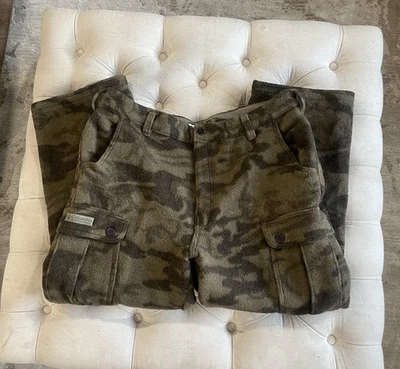 Calça masculina vintage Columbia Gallatin 35 camuflagem carga caça mistura de lã - Imagem 1 de 4
