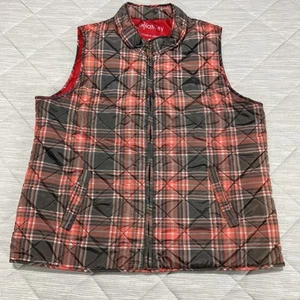 Relativity Puffer Vest Womens XL Red Plaid Quilted Full Zip Sleeveless Outdoor - Picture 1 of 10
