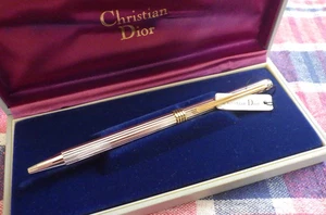 [Exc+5 wz/Box] Christian Dior Silver stripe/Gold plating Twisted Ballpoint Pen - Picture 1 of 10