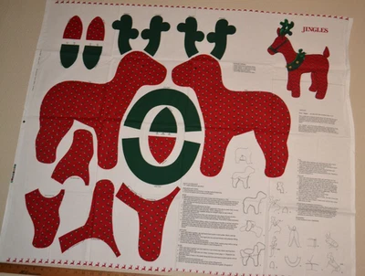 Cotton fabric panel, Christmas home decor doll, Jingles reindeer, 43" x 35" - Image 1 of 4