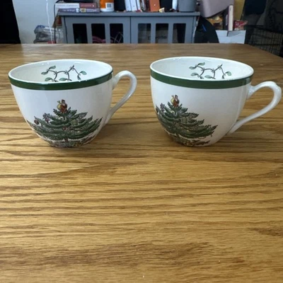 VINTAGE SPODE CHRISTMAS TREE COFFEE / TEA CUPS  - 1980s - ENGLAND  S3324S Qty 2 - Image 1 of 4