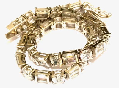 Pulsera Tenis Oro Blanco 9ct Piedras Redondas y Baguette 11+g Regalo En Caja Foto 1 de 4