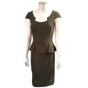 Antonio Melani Olive Green Polyester Viscose Blend Military Peplum Sheath Dress - Picture 1 of 10