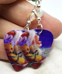 Weihnachtsmann Gitarre Plektrum Ohrringe mit klaren ABx2 Swarovski Kristallen - Bild 1 von 3