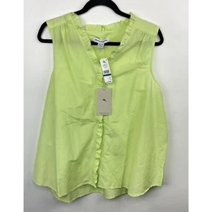 Tommy Bahama Agua Amara Womens Blouse Green Silk Cotton V-Neck Sleeveless Sz XL - Picture 1 of 14