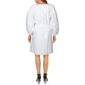 INC Women's Bright White Tassel Tie Neck Smocked Shift Dress Size Small New - Picture 1 of 8