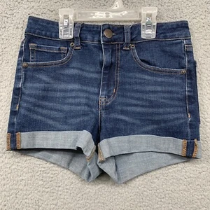 Aero Shorts Girls Size 4 High Rise Midi Dark Wash Denim 5 Pocket Stretch LOGO - Picture 1 of 11