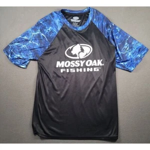Mossy Oak Fishing Shirt Mens L Black Blue Graphic Logo Print Water Short Sleeve - Picture 1 of 7