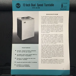 Vtg RCA Brochure for 12-Inch Dual Speed Turntable Type BQ-51B Catalog Insert - Picture 1 of 2