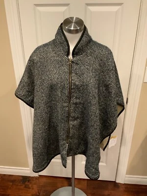 Capa Free People barrida azul y gris lana espiga cremallera frontal, talla OS Foto 1 de 4