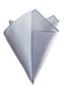 Gascoigne Pocket Square Blue White Striped Cotton Men's Large - Picture 1 of 1