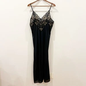 Abito donna vintage slip grande nero oro pizzo trasparente femminile spacco capriccioso - Foto 1 di 12