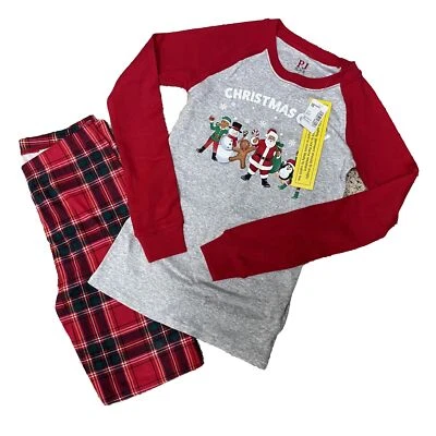 The Children’s Place Christmas pajamas pjs boys girls Sz 12 plaid Santa New - Image 1 of 4